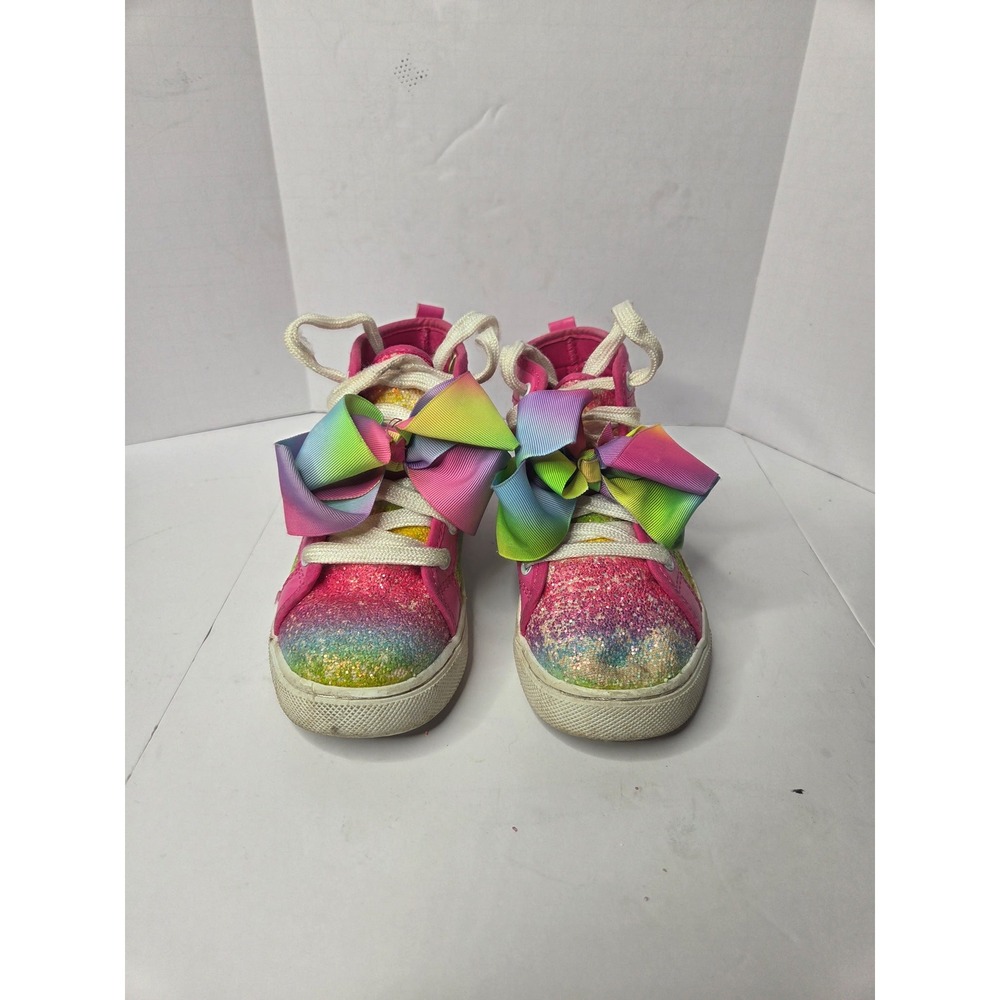 JoJo Siwa Kids Rainbow Glitter High Top Sneakers with Oversized Bows Size 13
